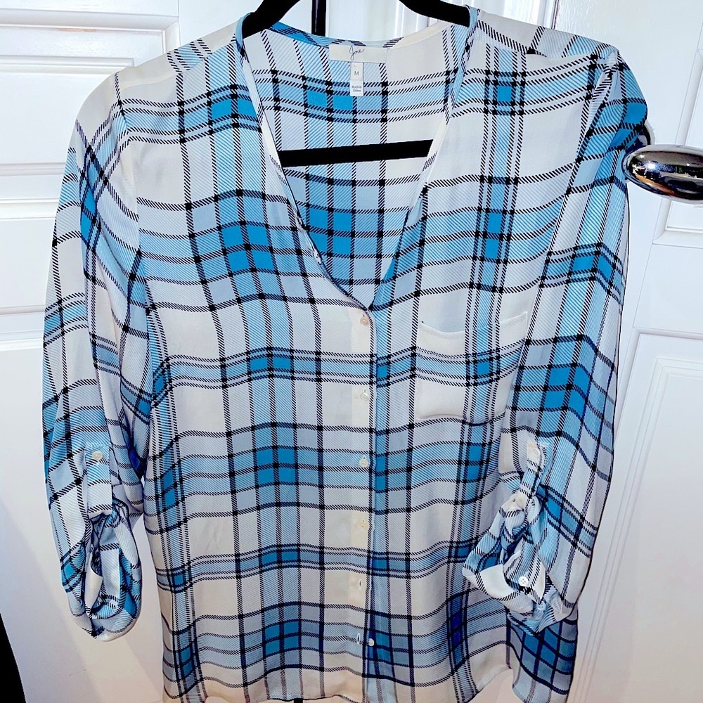 Joie Blue 100% Silk Button Down Blouse